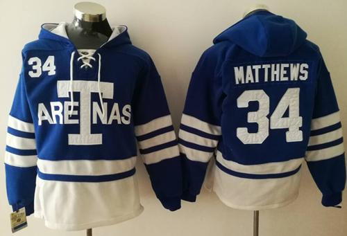 Maple Leafs #34 Auston Matthews Blue Sawyer Hooded Sweatshirt 1918 Arenas Throwback Stitched NHL Jersey - Click Image to Close